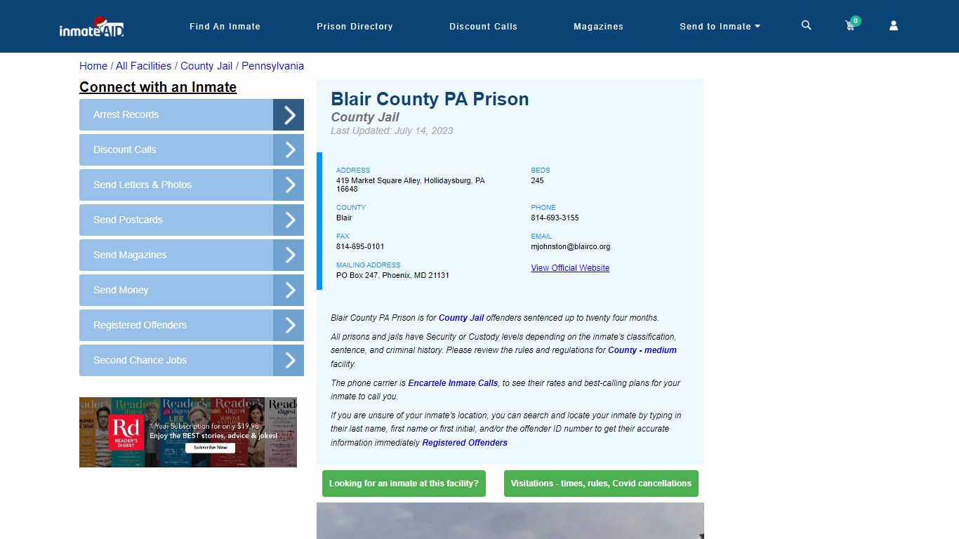 Blair County PA Prison - Inmate Locator - Hollidaysburg, PA